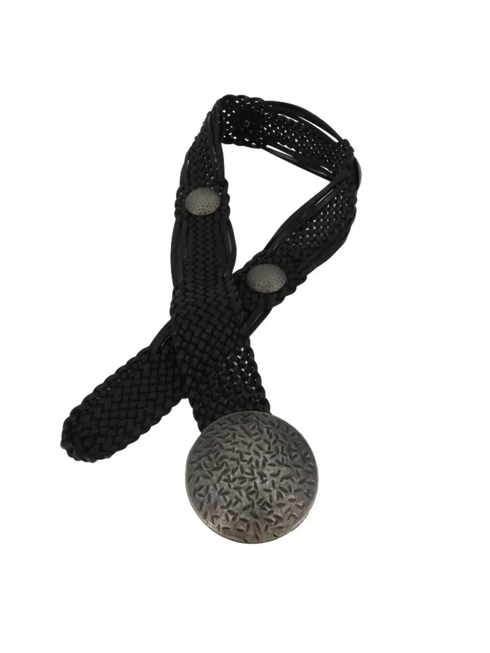 Womens One Size OSFM Faux Leather Black Braided Woven Metal Medallion Belt